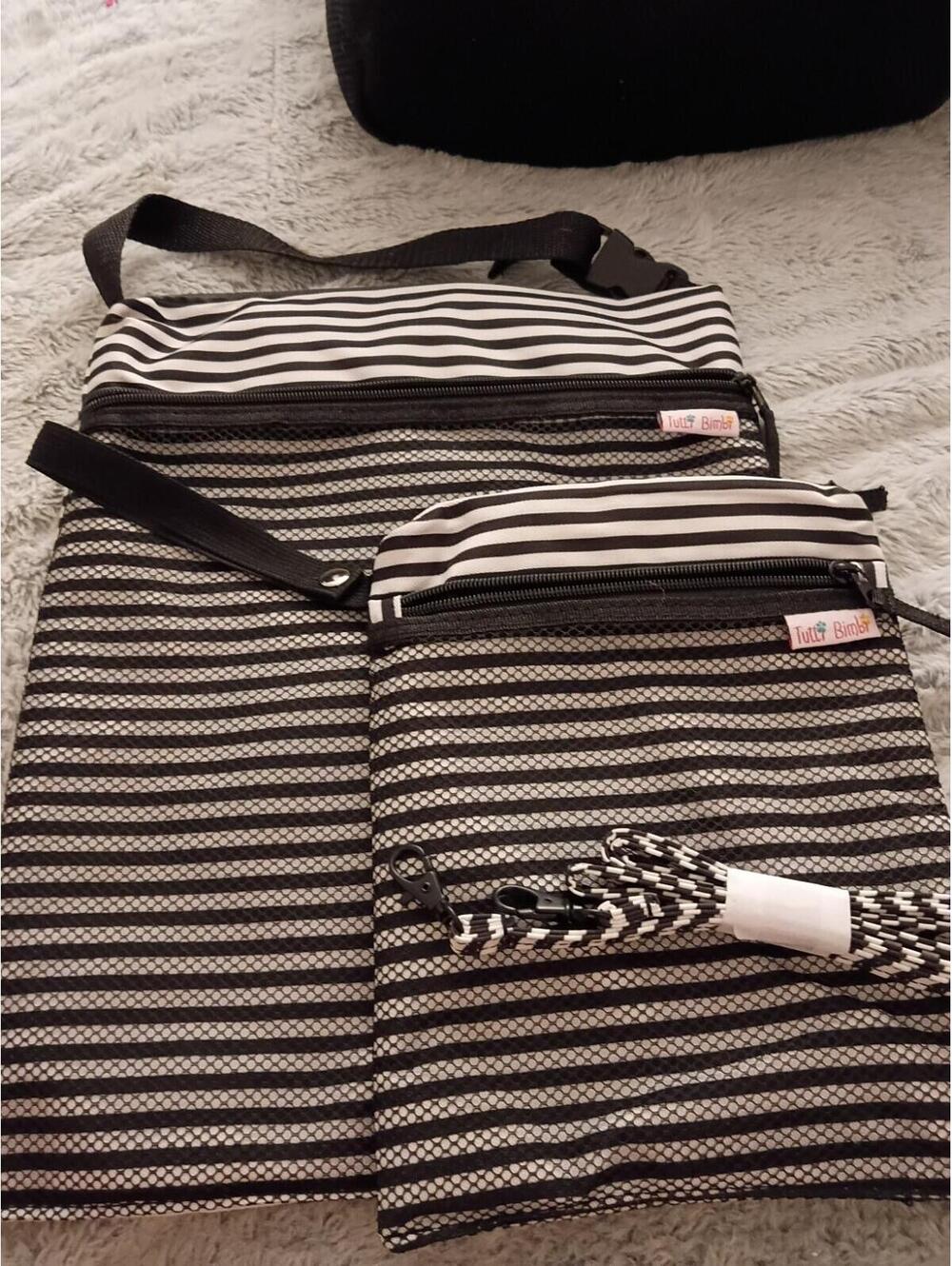 Tutti Bimbi Black And White Striped Travel Wet and Dry Bag Duo Pack. - Picture 4 of 6
